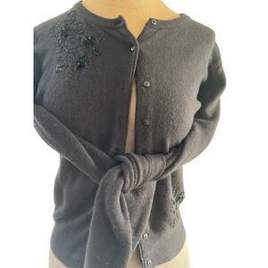 Black cardigan beaded dressy party L button up fancy holiday retro simple chic
